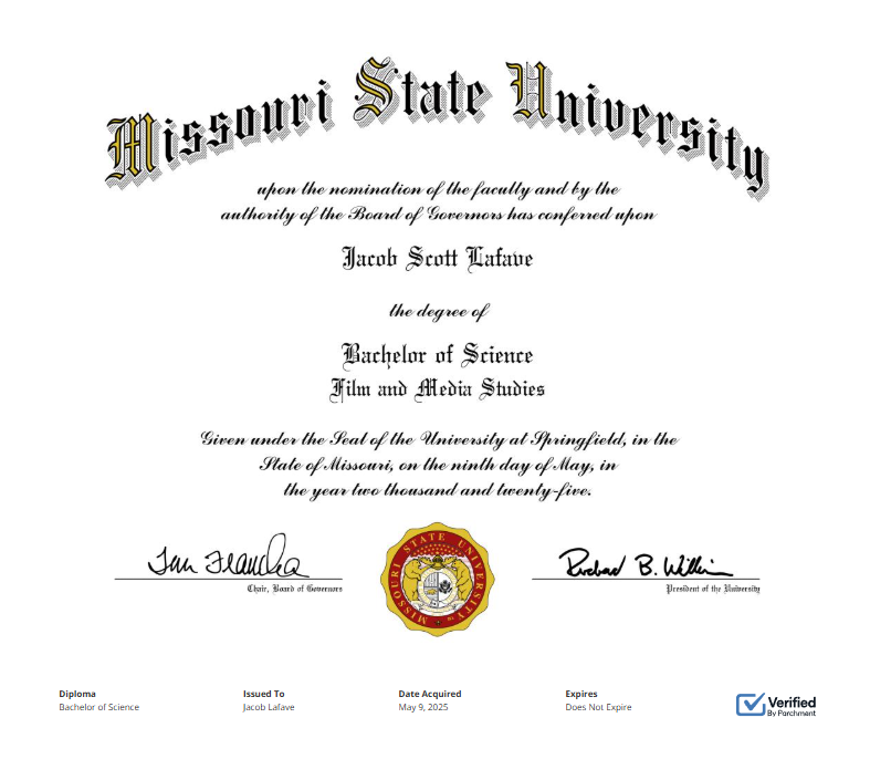 Missouri State University diploma