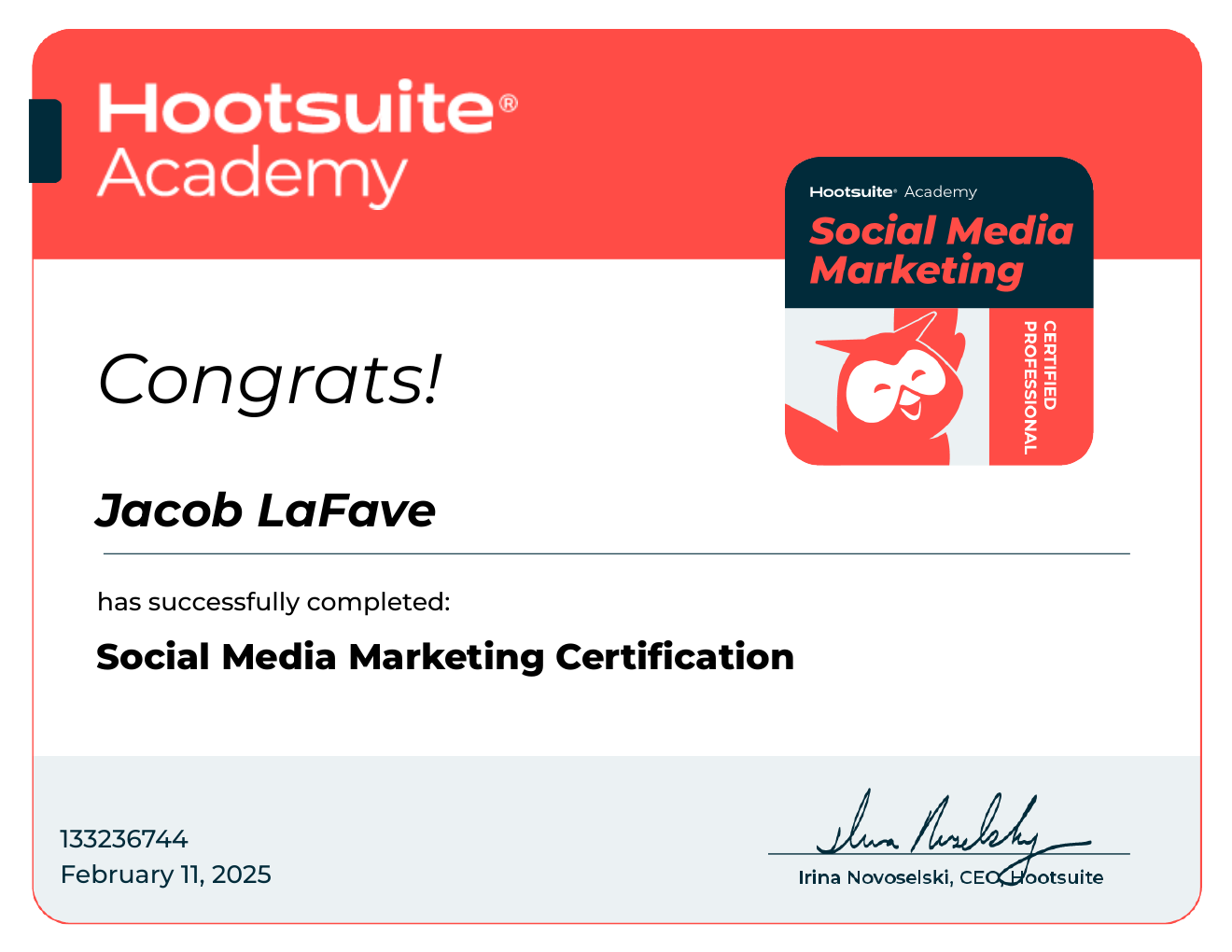 Hootsuite Social Media Marketing certification