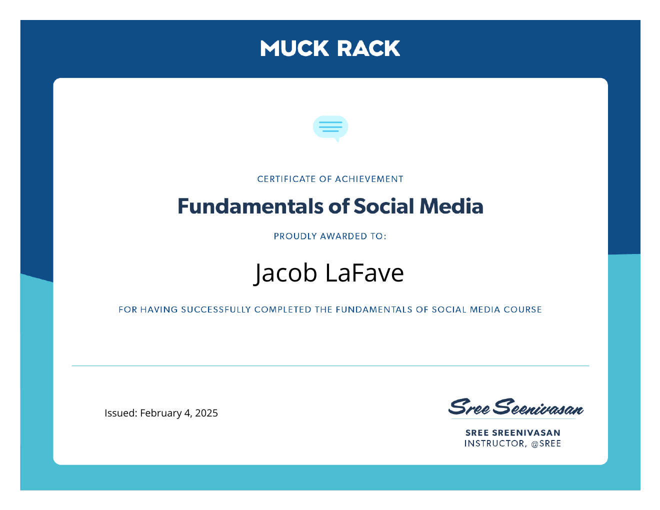 Muck Rack Fundamentals of Social Media certificate